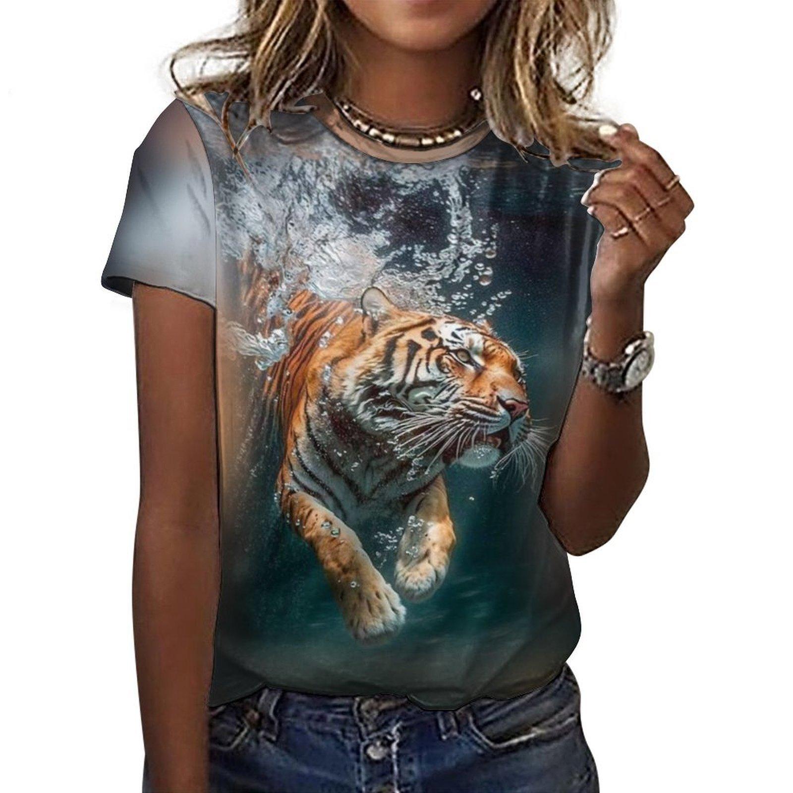 

Футболка женская с круглым вырезом Summer Fun Creative Animal Tiger с 3D-цифровым принтом 6XL