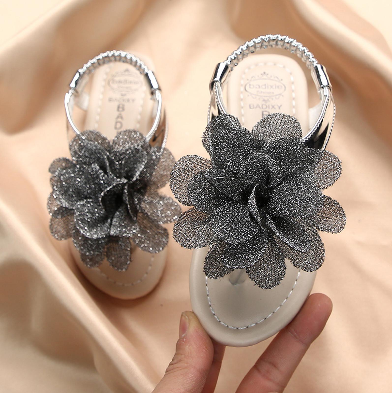 

Обувь для маленьких девочек, обувь принцессы, однотонная повседневная обувь, сандалии с цветочным узором 21 чёрный