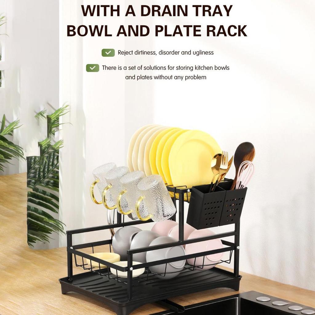 Dish Drying Rack For Kitchen Counter Space-Saving 2-Tier Dish Rack Pot Lid Drainer Organizer Stand Heavy Duty Utensil Holder For