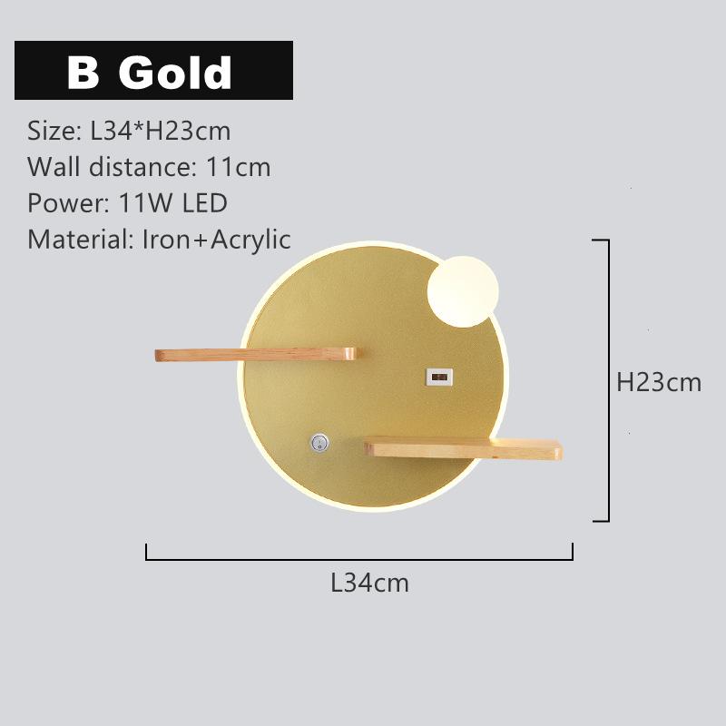 Modern LED Wall Lamp With Switch USB Charging Port Shelf Bedroom Bedside Light Indoor Moon Night Decoration Lighting Fixture