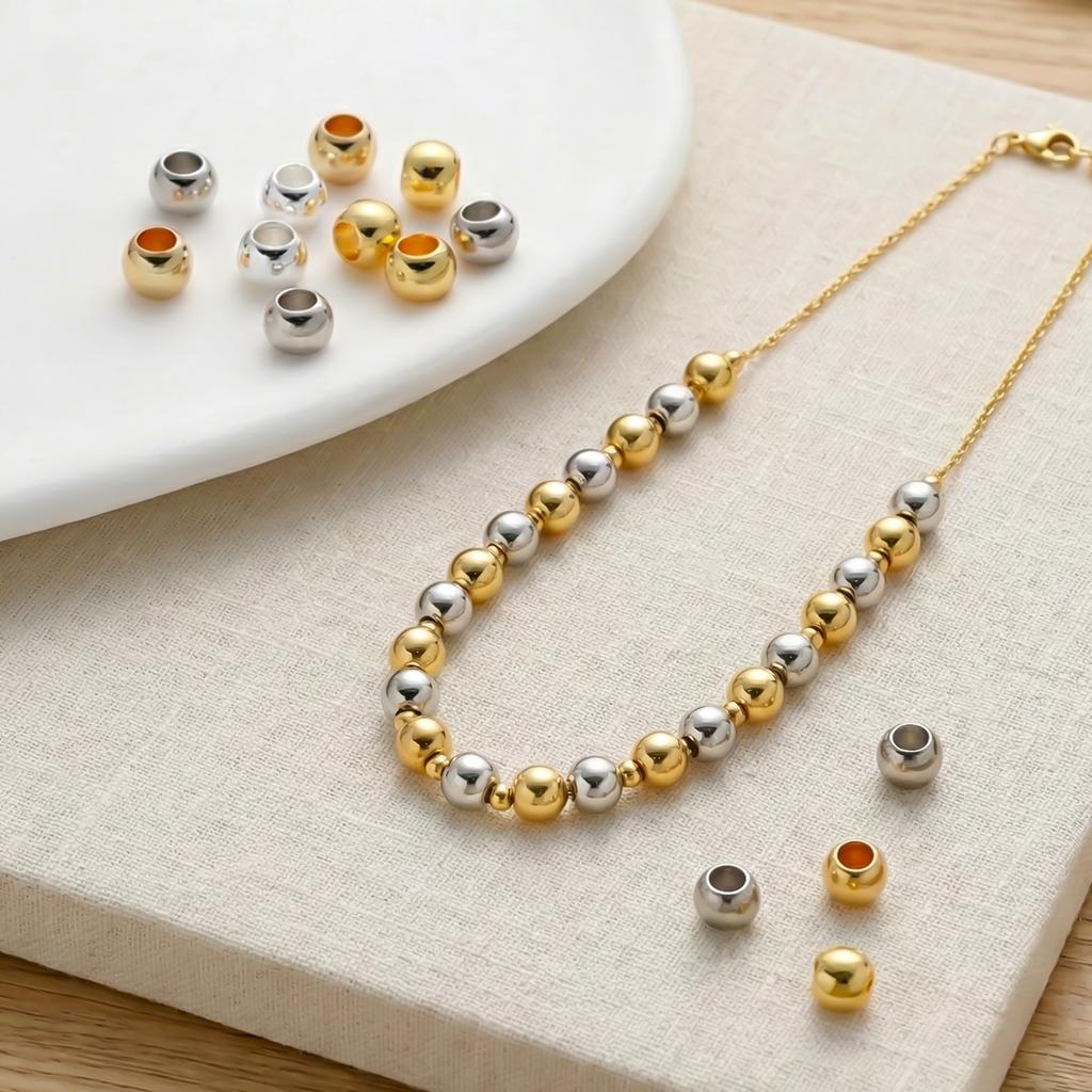 10pcs 4 5 6mm 14K 18K Gold Plated Brass Round Bead Big Hole Spacer Beads For Jewelry Making DIY Bracelet Necklace Accessories
