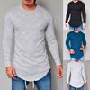 Herren T-Shirt Einfarbige Unregelmäßiger Saum Frühling Herbst Rundhalsausschnitt Langes Hemd für den täglichen Gebrauch