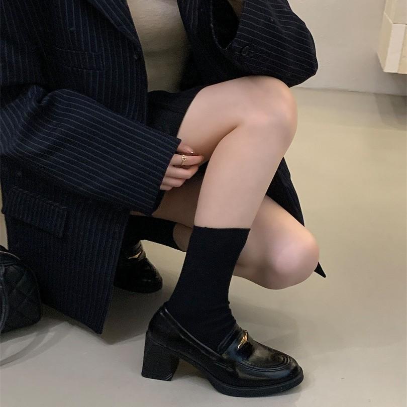 2025 new temperament thick heel loafers women's high heels one pedal versatile single shoes