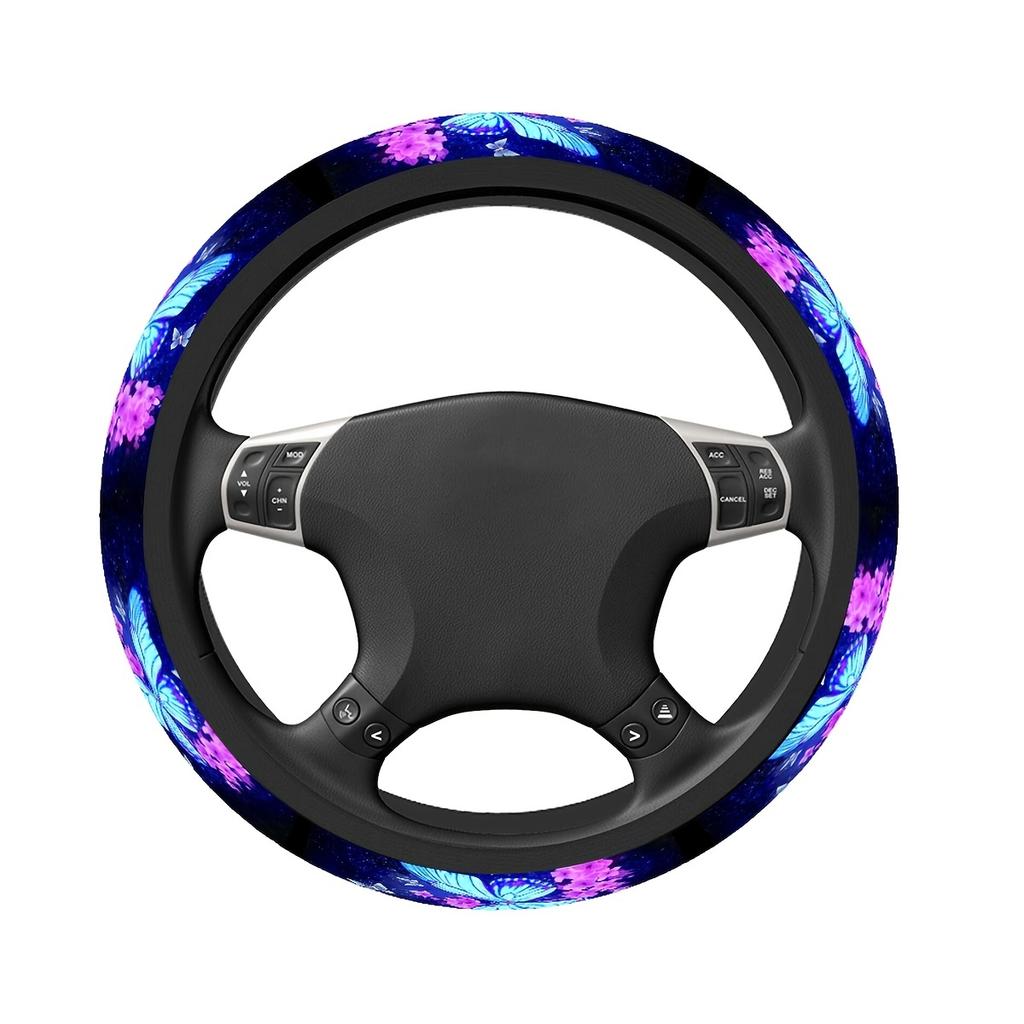 1pc Blue Butterfly Print Steering Wheel Cover
