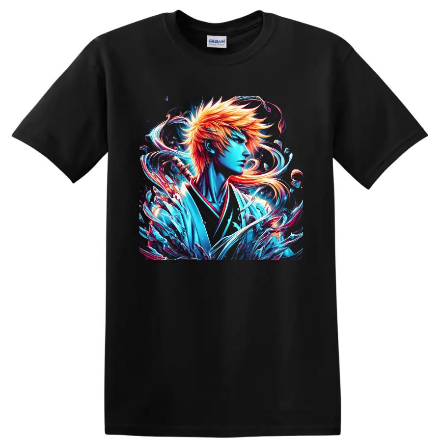 Ichigo Kurosaki Anime T Shirt Neon Vivid Fantasy Warrior Art Graphic Tee Gift