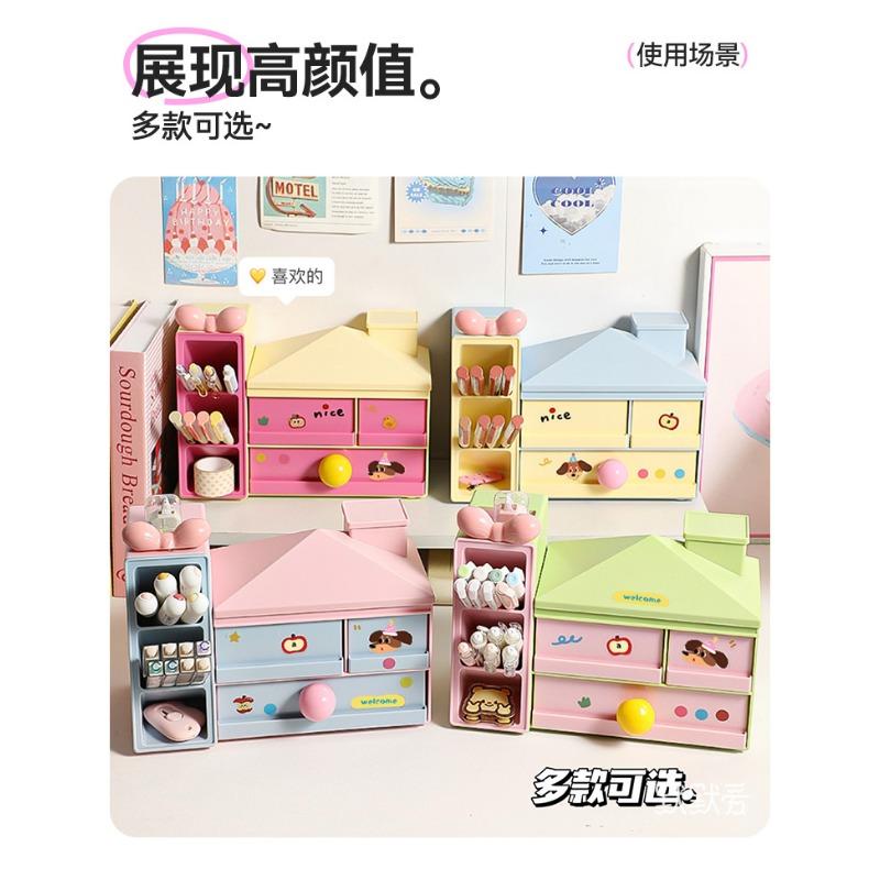 Aesthetic Multifunctional Divided Drawer Desktop Pen Holder Storage Organizer For Girls