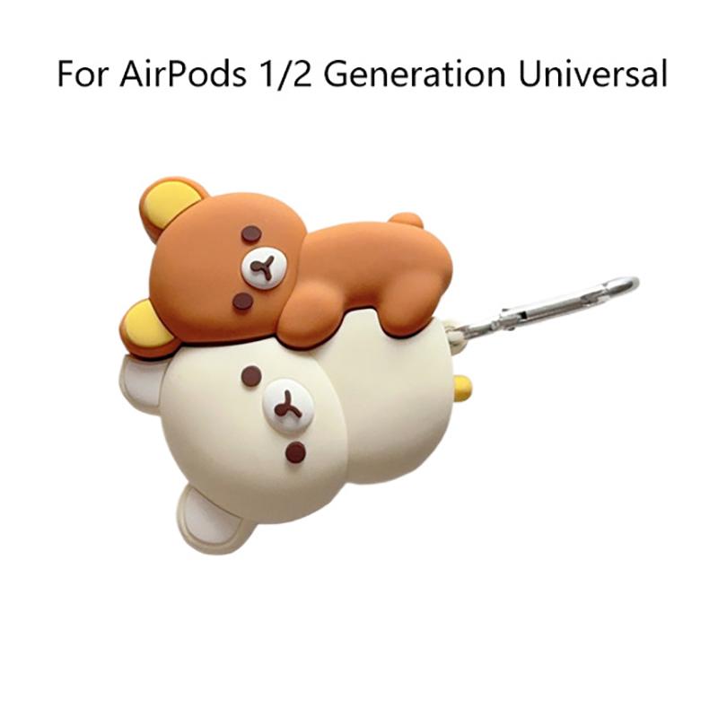 Cute Hug Brown White Bear Silicone Bluetooth Earphone Case Cartoon Protective Case For Airpods Universal 1 2 3 4 Pro/Pro2