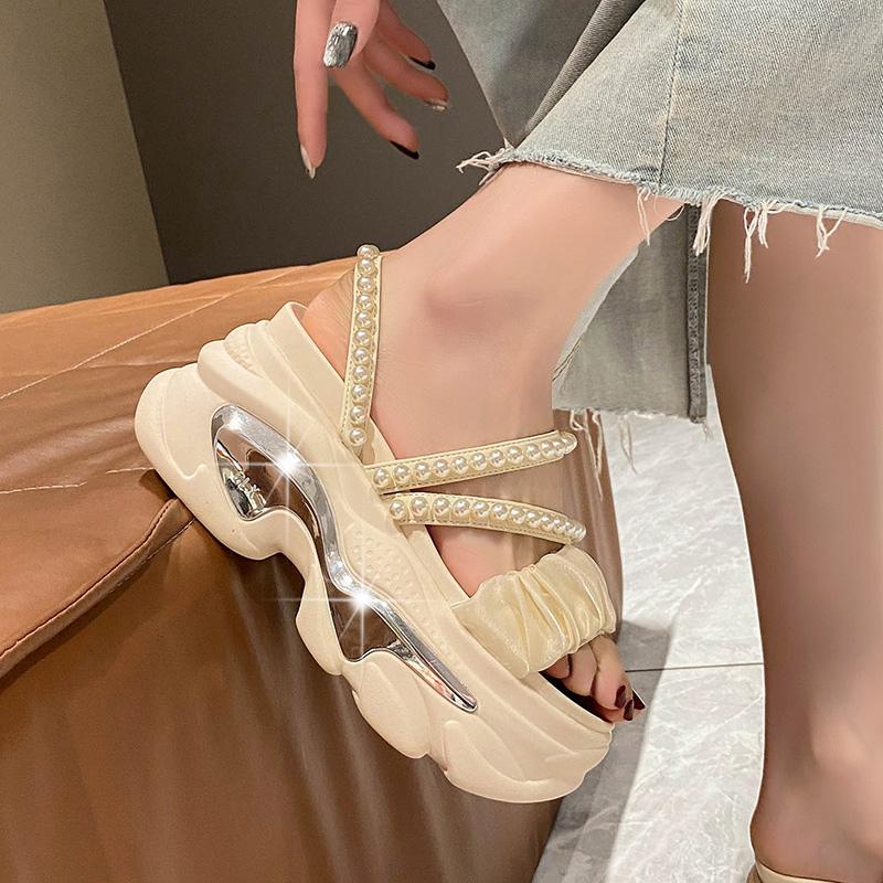 Fashion Platform Bling Sandals Women Summer Breathable Wedges High Heels Ladies String Bead Beach Slippers Chunky Shoes Sandalias Mujer