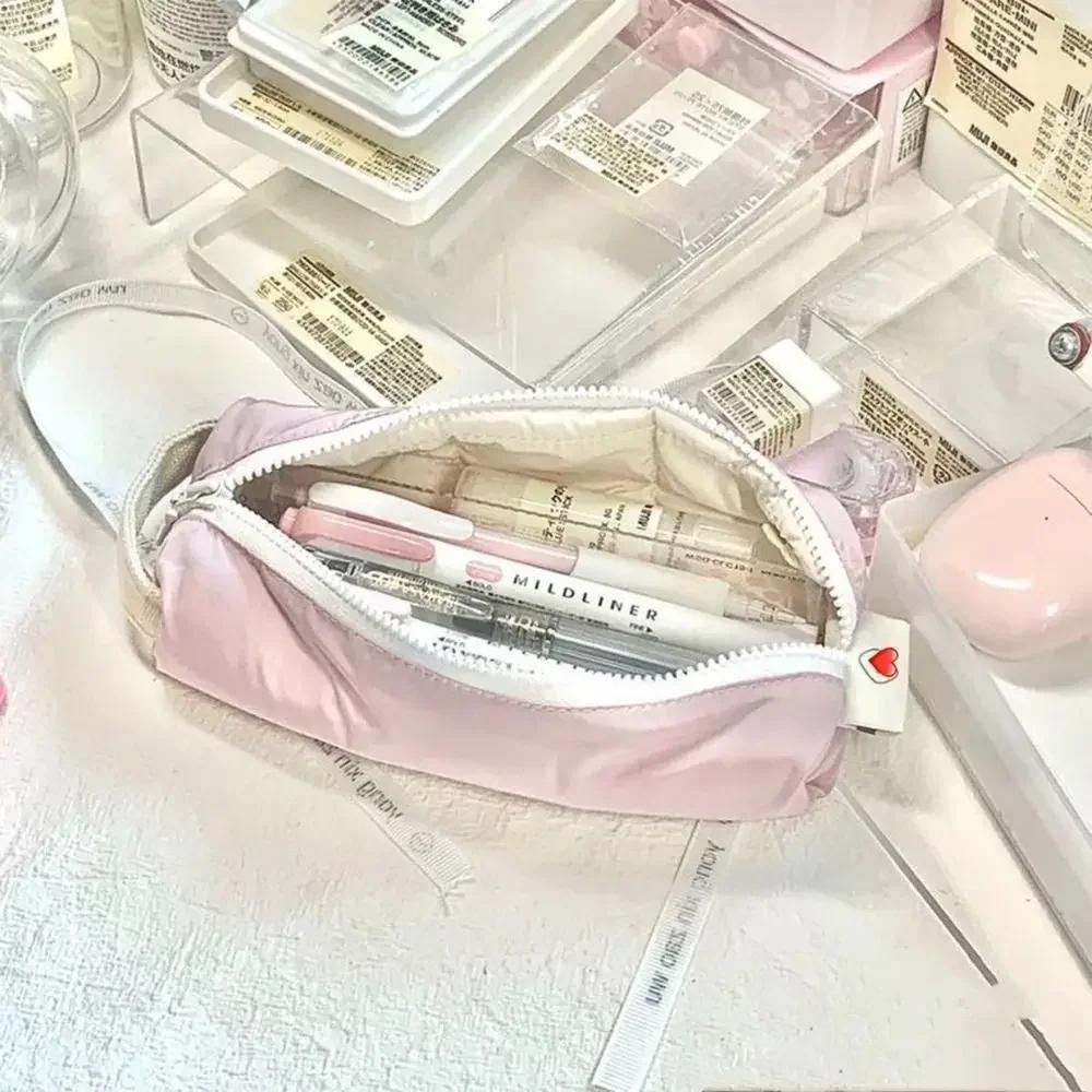 Large Capacity Pencil Case Zipper Solid Color Students Stationery Pouch Stationery Storage Multi-function Pen Bag