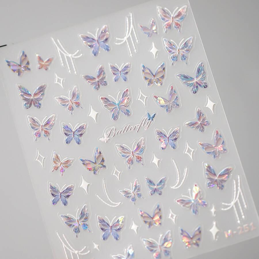 Aurora Butterfly 3D Nail Stickers: Embossed, Hot Stamping, Crushed Glass, Frosted Self-Adhesive Decorations
