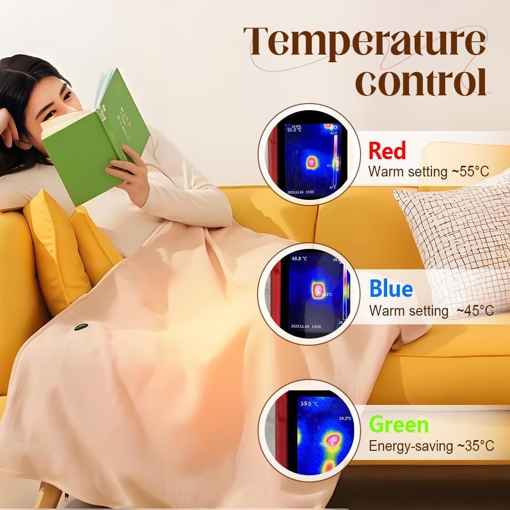 Portable Heated Shawl Wraps for Winter, Cozy USB Heated Shawl 3 Heating Levels Throw Blanket Wearable Blanket for Home Rest Car Travel