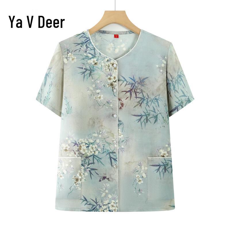 Yalu Women s Floral V-Neck Short Sleeve T-Shirt XL