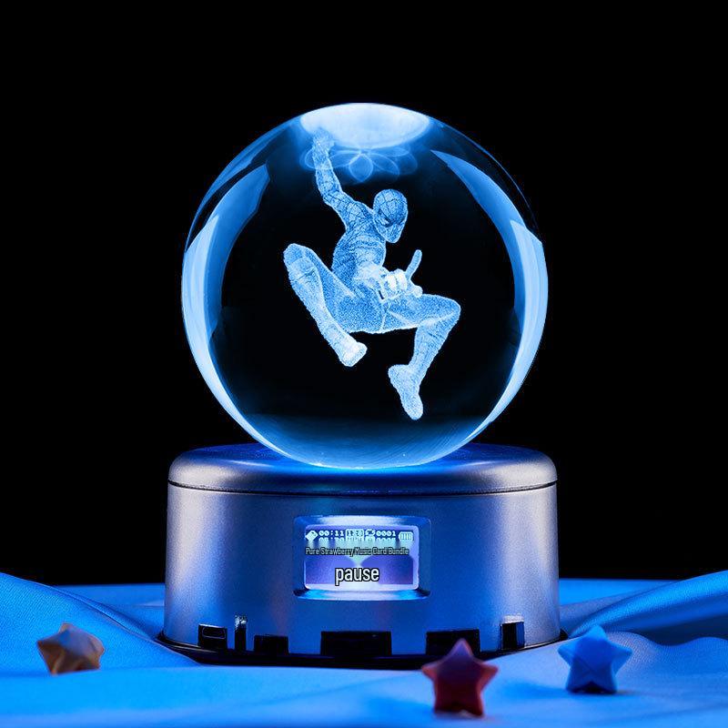 Spider-Man 3D Laser Engraved Glowing Crystal Ball Night Light Ornament