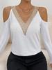 Elegant Lace V-Neck Applique Sleeve Hollow Out Long Sleeve Solid Color T-Shirt Skinny T-Shirt Women Versatile Closet Essential Fashion Items Shirt