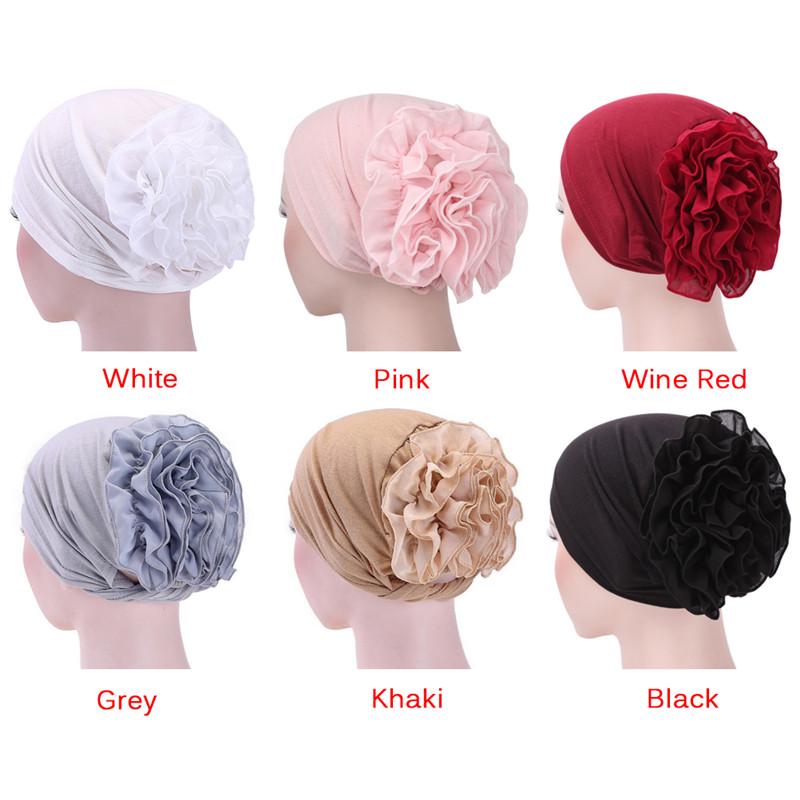 Women Flower Stretchy Turban Head Wrap Band Chemo Bandana Hijab Pleated Indian