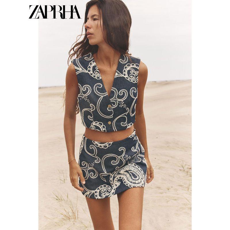 Zaprha 2025 Summer New French style Slimming Embroidered Short V-neck Vest Style Top Vest 3380921