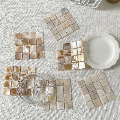 Sottobicchieri quadrati in conchiglia naturale Mosaico Isolamento termico Decorazione per la casa Tovagliette Accessori per la fotografia Tappetini