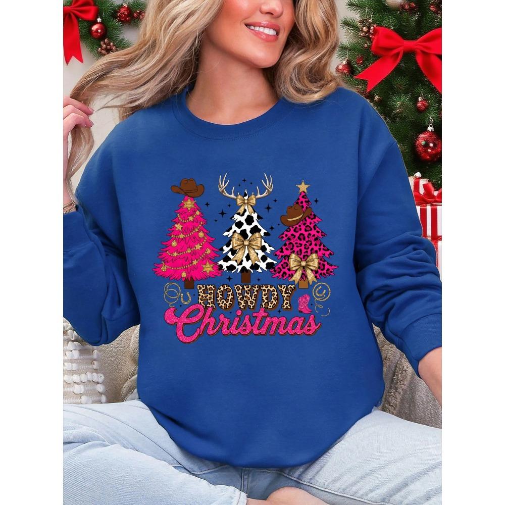 Howdy Weihnachten Western Bedruckte Damen Sweatshirts Lässige Pullover Hip Hop Rundhals Kleidung Winter Sportbekleidung