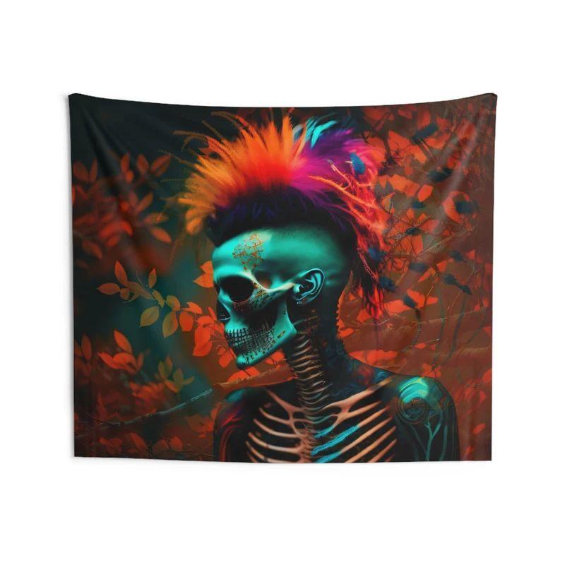 Punk rocker skeleton tapestry 75x100 чёрный