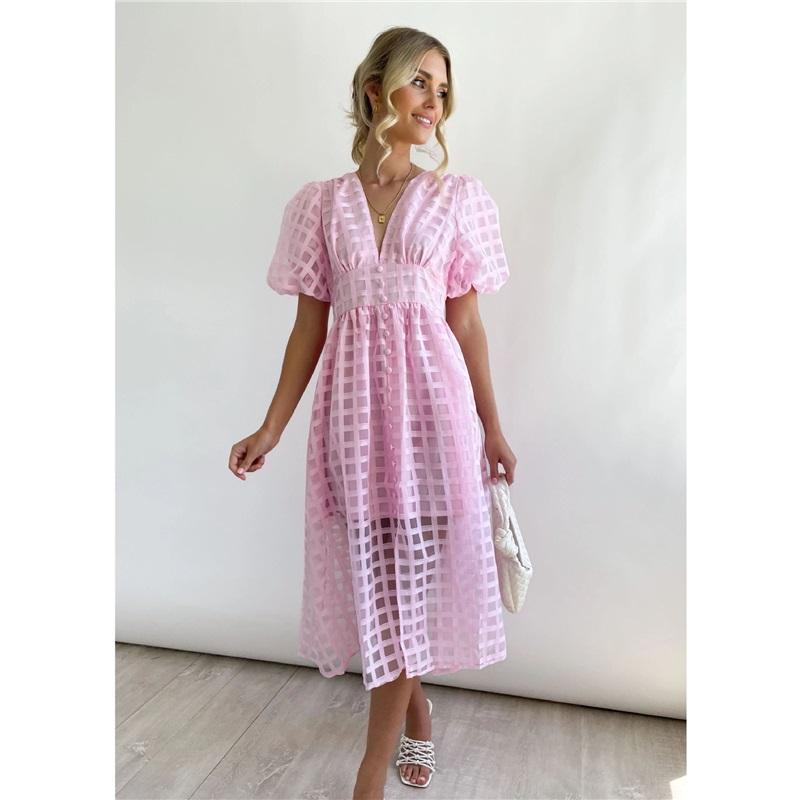 European And American Style Summer New Style Ladies Multicolor Lantern Sleeve Dress Casual Party Dress Women