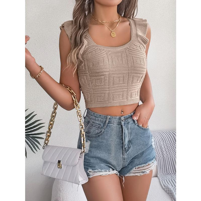 VEZFAA Dámská móda Ležérní Léto Jaro Jednobarevný potisk Halenky a košile s čtvercovým límcem bez rukávů