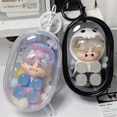 Puppendisplay, transparente Aufbewahrungsbox, Tasche, Mystery Box, Schlüsselanhänger, süße Puppentasche, Organisation mit Plüschball, staubdichte Hülle