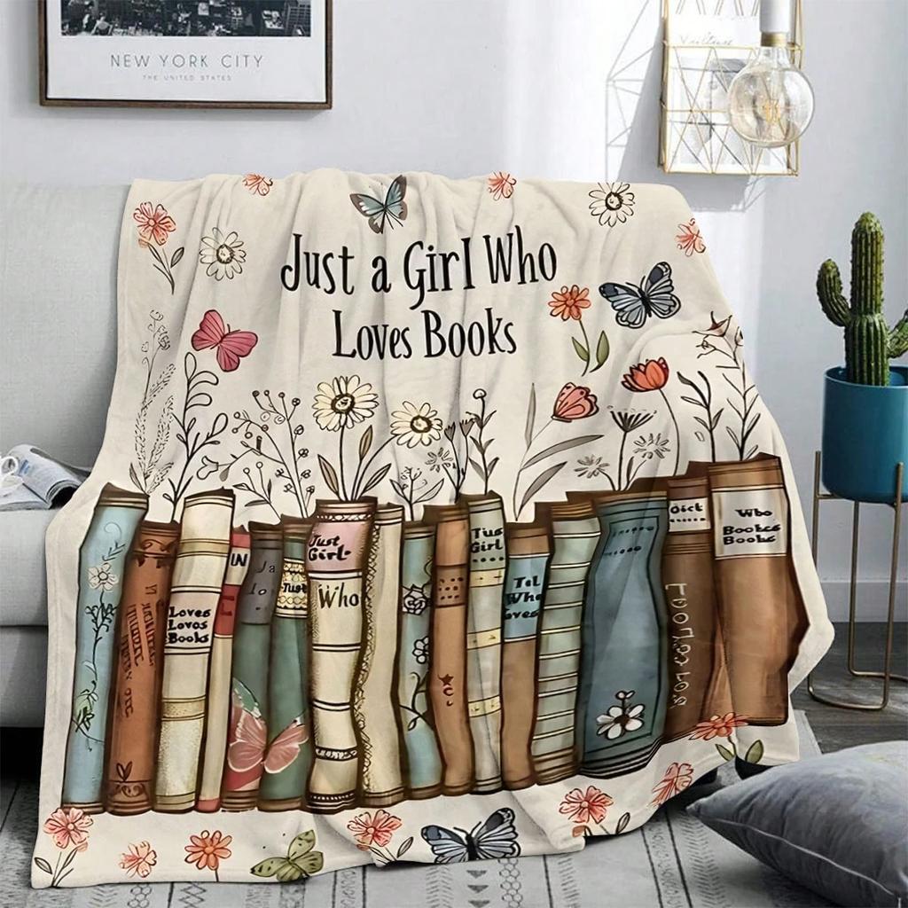1pc Floral Book Stack Gift for Daughter Flannel Blanket, 2D Print Soft Warm Throw, All Season Cozy Blanket for Bedroom Living Ro