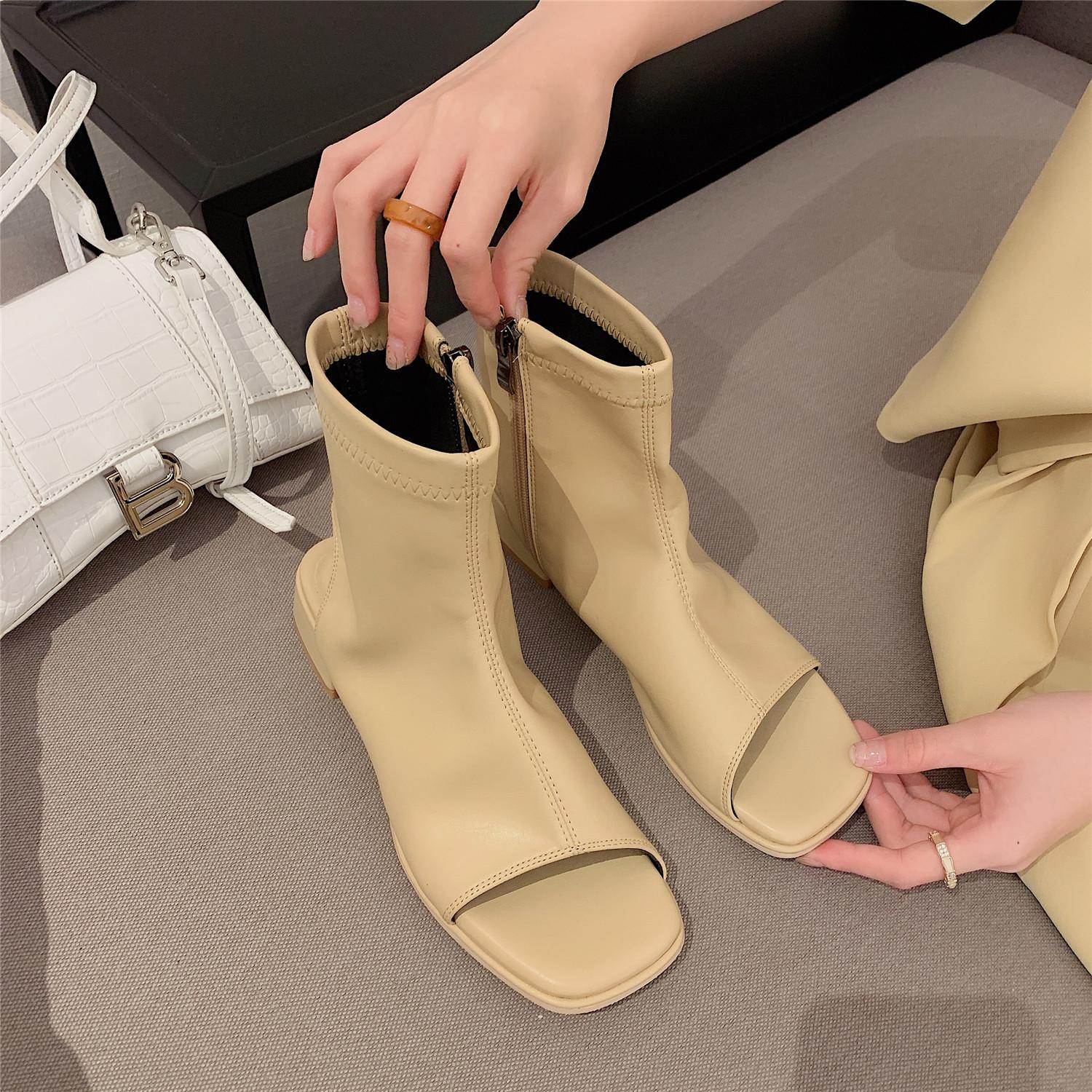 

Сандалии Ботильоны Женские Ботильоны с Носком Однотонные Ботинки Лето Осень Ботинки Блочные Туфли На Низком Каблуке Черные Абрикосовые Сандалии Женские 35 абрикосовый