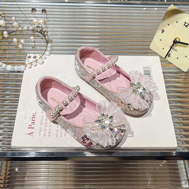 Girls crystal princess shoes 2025 autumn new children's shiny rhinestone soft-soled shoes little girl baby flats