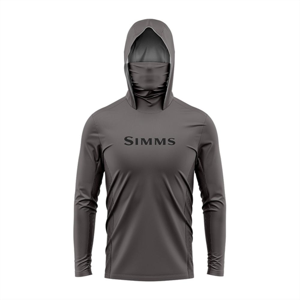 SIMMS Mimetico Tuta da Pesca Uomo Luya Tuta Parasole Estiva Felpa con Cappuccio a Manica Lunga Indossare Maschera Asciugatura Rapida Traspirante
