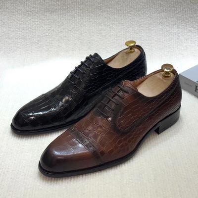 Fashion Luxury Handmade Men's Genuine Leather Dress Shoes Classic Cap Toe Oxfords Lace-Up Formal Business Wedding Office Footwear