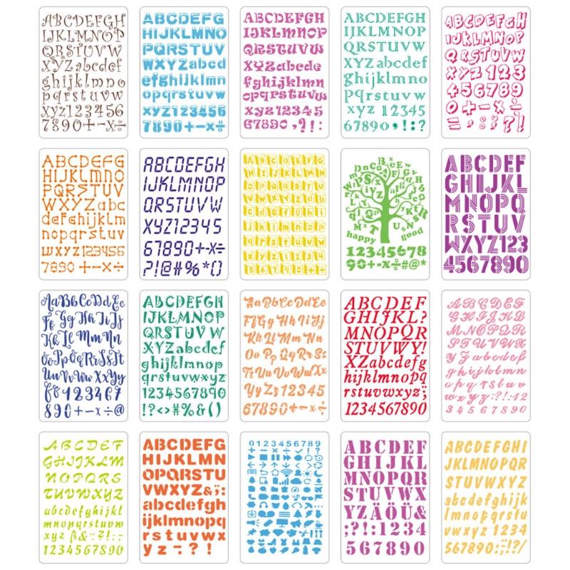 20 Peças Stencils Vazados de Letras/Números para Grafite Alfabeto Stencil Plástico Letras Stencils Caligrafia Stencil