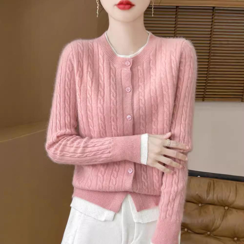 100% Pure Wool Cable Knit Cardigan – Commuter Style Two-Piece Women's Jacket