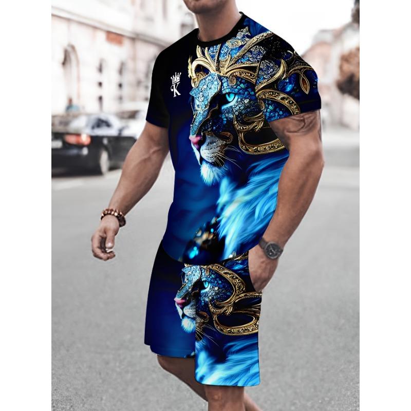 Men s Printed Short Sleeve T-Shirt & Shorts Set S