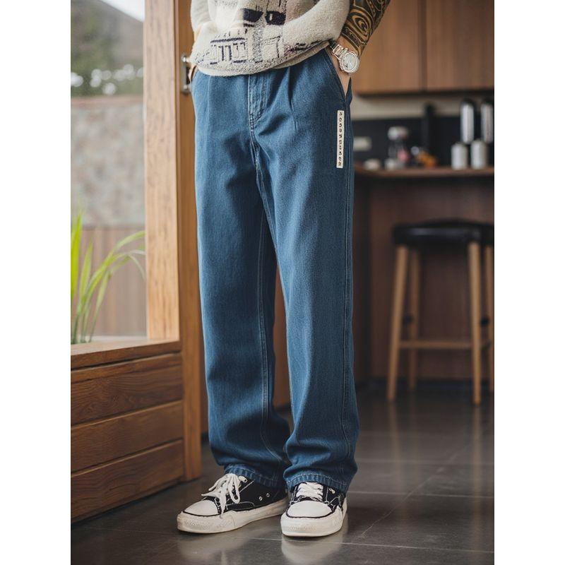 American Retro Style Heavy-Duty Pure Cotton Wide-Leg Jeans for Men, Spring and Autumn Straight Pants, Export Men's Casual Long Pants