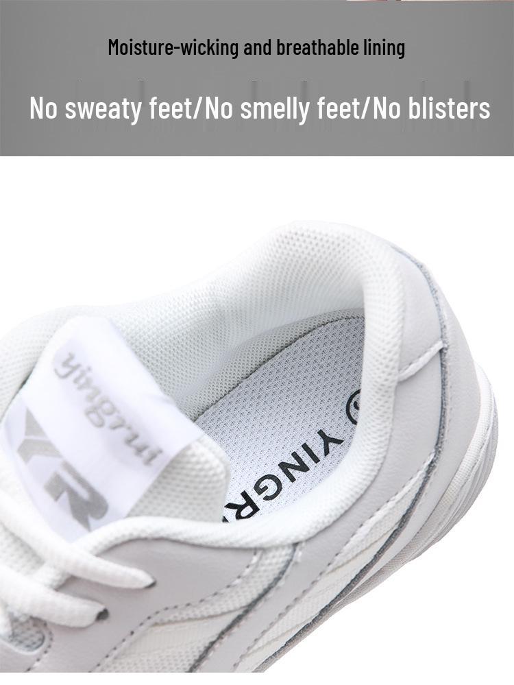 Yingrui Women's White Leather Aerobic Cheerleading Shoes, Soft Sole Training and Competition Footwear