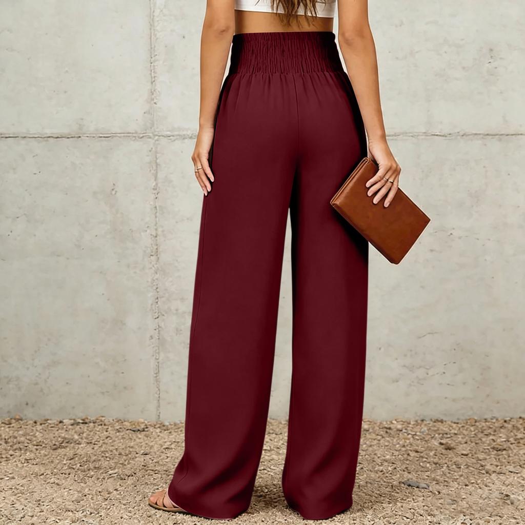Women's High Waisted Linen Wide Leg Pants Cotton Linen Blend Wide Leg Trousers With Elastic Waistband Casual Button Down Pants