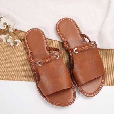 Fashion Summer New Flat Sandals Women Fashion Round Head Open Toe Braided with Soft Sole Anti-slip Wear-resistant Slippers