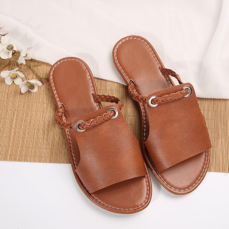 Fashion Summer New Flat Sandals Women Fashion Round Head Open Toe Braided with Soft Sole Anti-slip Wear-resistant Slippers