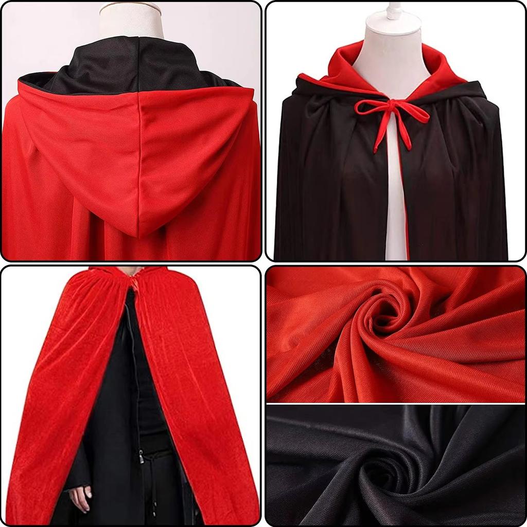 Cape Stand Collar Cap Reversible Black Red Cape Adult Kids Vampire Cape Halloween Party Cosplay Costume Men Women Clothes