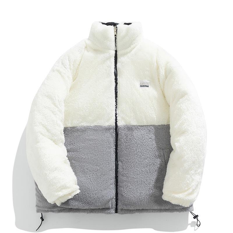 Herre vinterjakke med stående krage i bomull med lammefleece-fôr - avslappet, tykkere stil for par