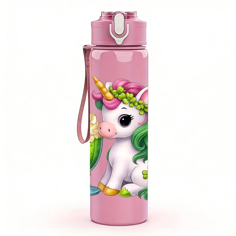 1PC Mint Unicorn Milkshake Art 750ml Color Plastic Sports Water Bottle Leakproof Flip Straw Lid Suitable for Sports Office Home Use
