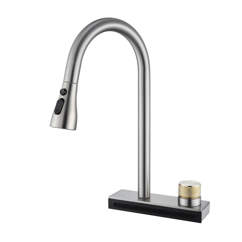 Gun Grey Pull Out Kitchen Sink Faucet Waterfall Water Single Hole Hot&Cold Mixed Basin Faucet Multi-functional Water Sink Tap