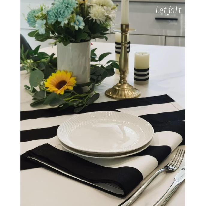 Letjolt Black and White Striped Placemats Set of 4 Black Stripe Kitchen Decor Placemats Beetlejuice Party Table Mats Dining Table Decor