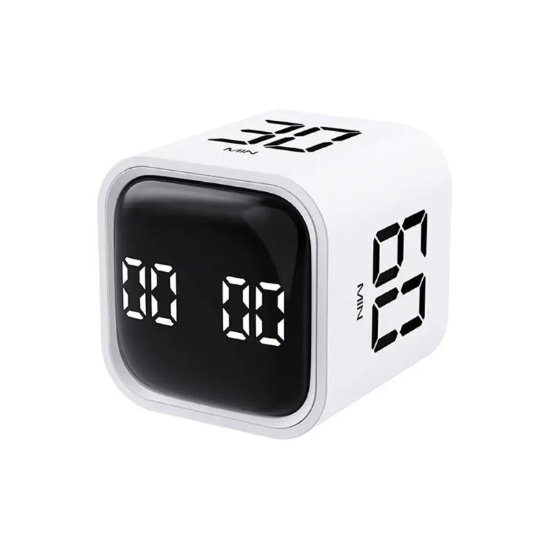Schwerkraft - Sensor Flip Timer, Visueller Countdown/Up, Stummer Timer für Studium/Arbeit/Küche (Typ - C Aufladung, Schwarz/Weiß)