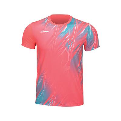 Li Ning Gradient Logo Round Neck Pullover Badminton Shirt Unisex Tops Fluorescent-Camellia-Red AAYU149-3