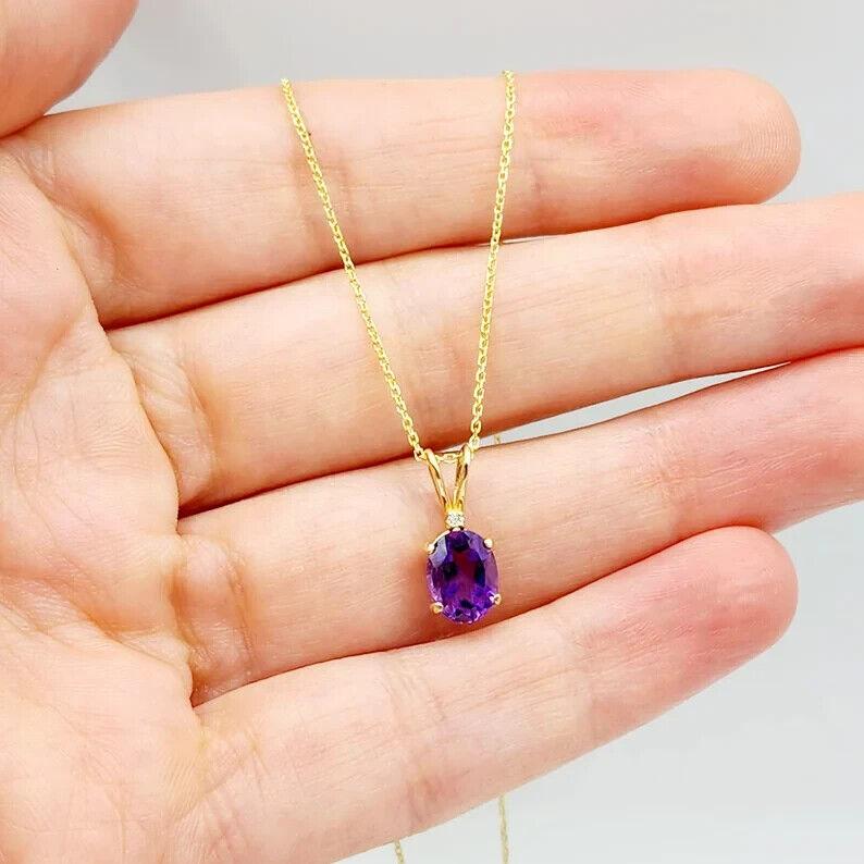 Colier cu pandantiv ametist Bijuterii din piatră de naștere din februarie pentru ea, piatră prețioasă violetă