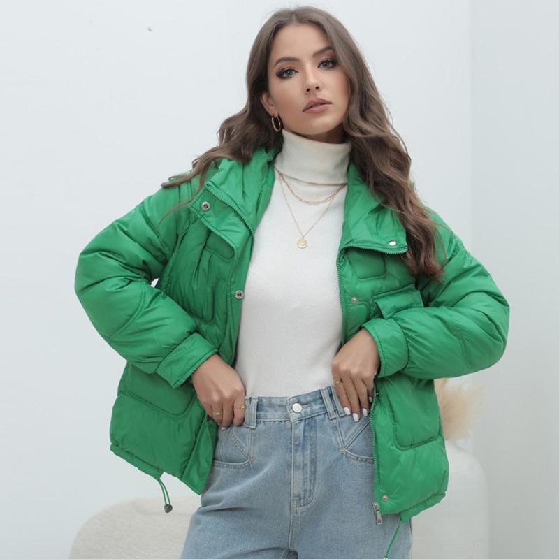 

Пуховая хлопковая куртка женская зимняя утолщенная яркая цветная стойка воротник пальто XXL зелёный
