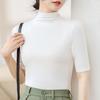 Letní topy Rolák Jednobarevný Polorukáv Slim Fit Hladké letní oblečení Ženy Strečová vrstva Pohodlné Top s vysokým výstřihem Denní nošení