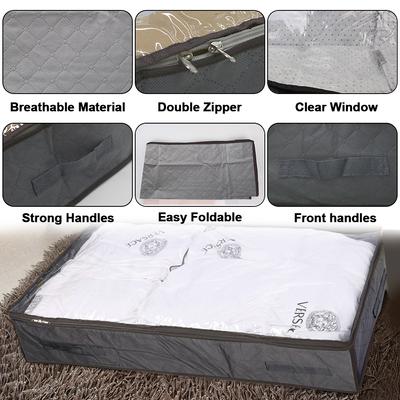 Thick Breathable Foldable Under Bed Bags Under Bed Storage Boxes Underbed Clothes Storage Bags Zippered Organizer 2 Pcs